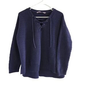 𝅺ATHLETA Lace up Neckline navy Blue Pullover Sweatshirt Medium
